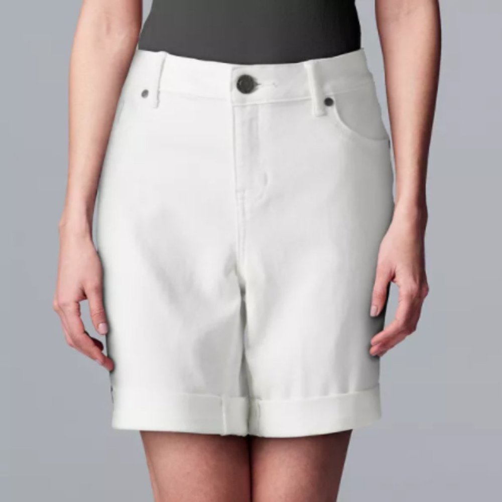 Women's White Jean Shorts Size 4 Rolled-Hem Simply Vera Vera Wang NWT $44